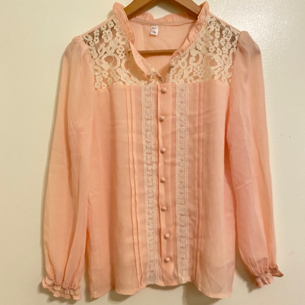 Coral pink long sleeve blouse